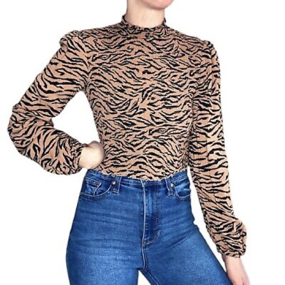 Wild Fable Tiger Print Mock Neck Long Sleeve Top